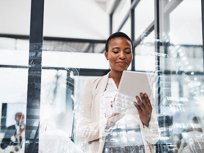 Woman on tablet working